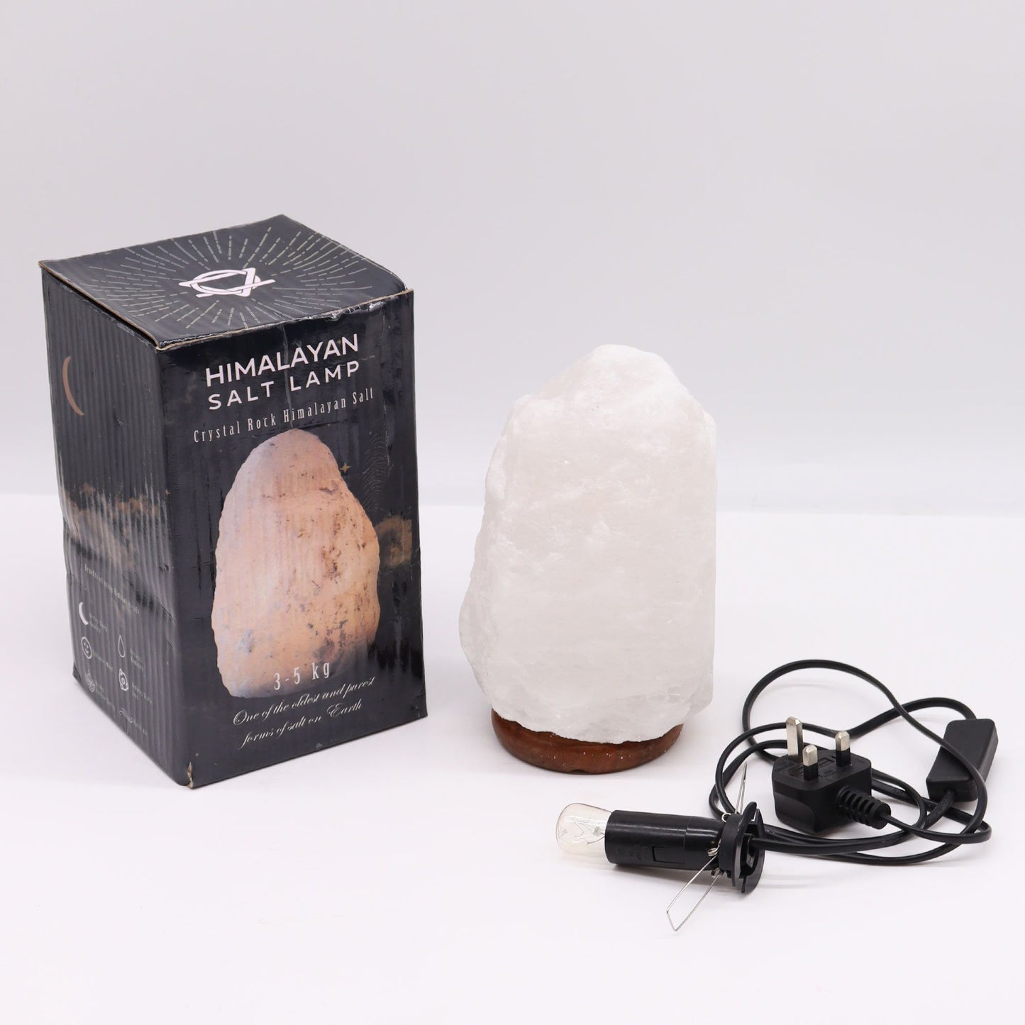 Crystal Rock Himalayan Salt Lamp with Wooden Base – 3–5kg