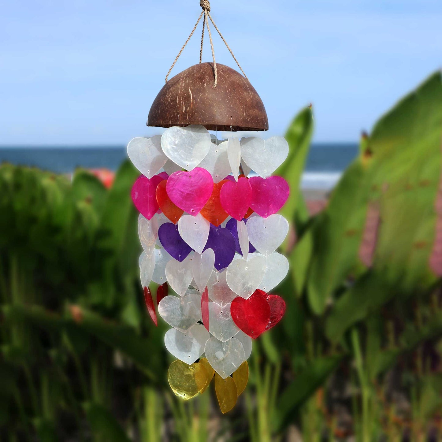 Coconut & Capiz Wind Chimes – Big Hearts, 40cm