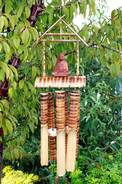 Buddha Bamboo Wind Chime 6 Medium Tubes – Natural Finish | Zen Garden & Meditation Decoration
