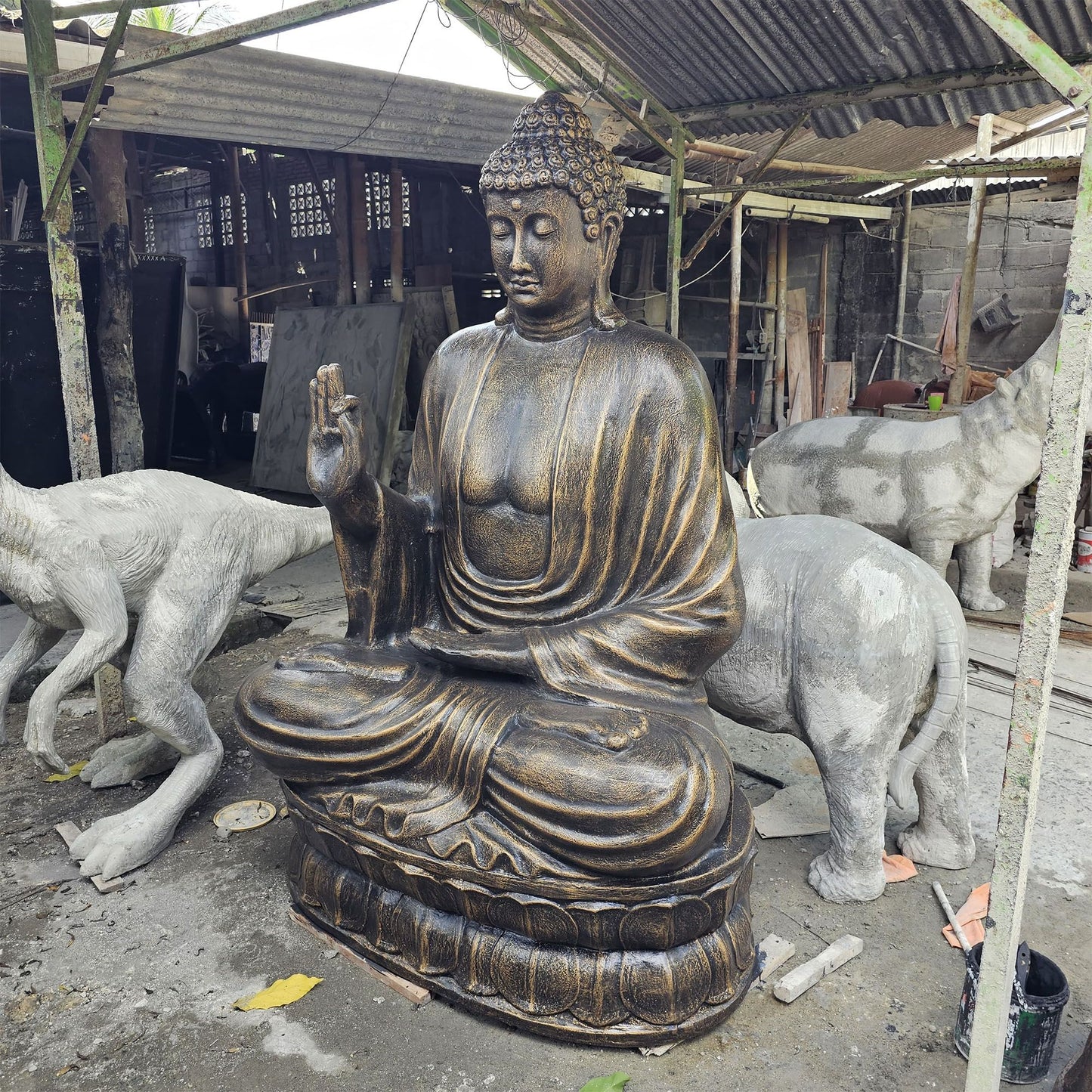 Large Antique Gold Buddha Teaching on Lotus – 2m