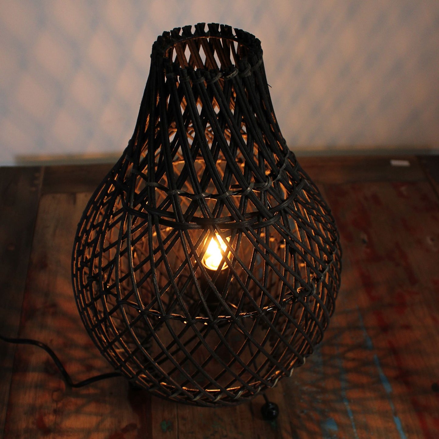 Rattan Table Lamp – Black | H: 39cm x W: 24cm