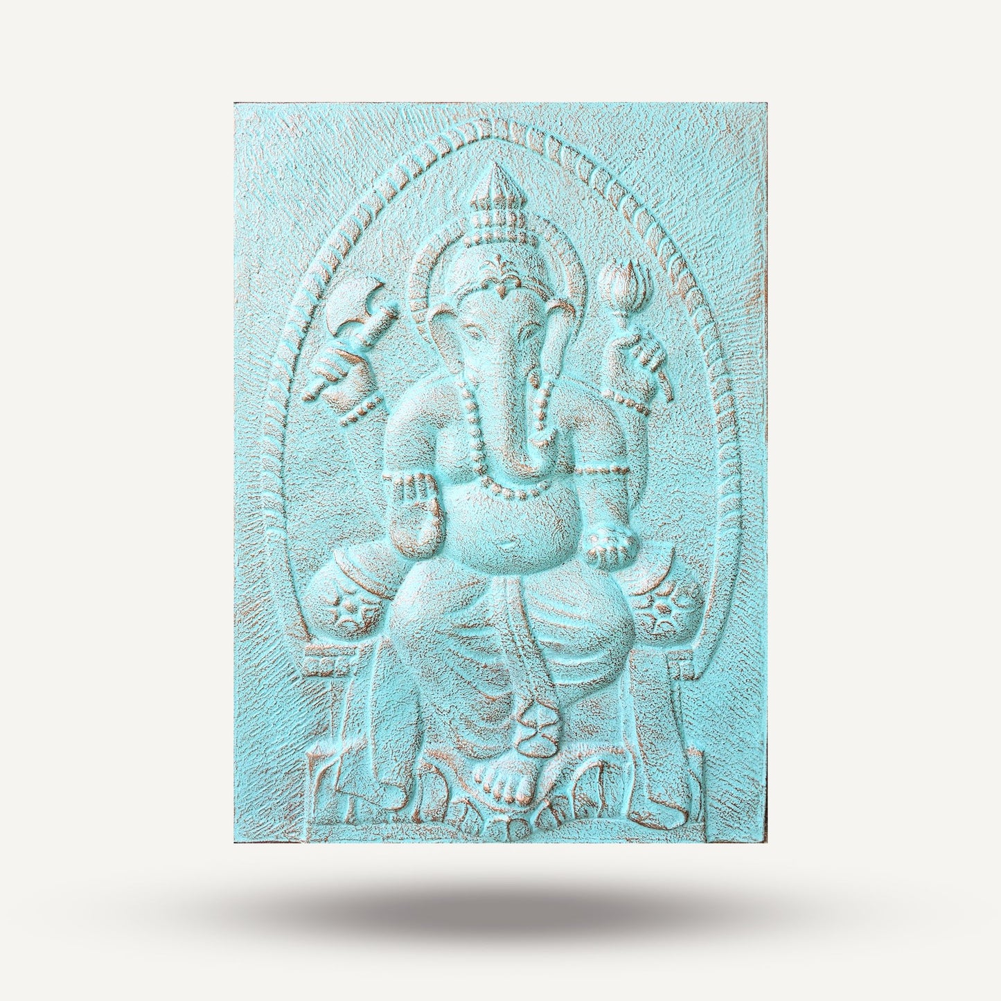 Large Ganpati Iron Frame Turquoise Relief – 0.7 x 1m