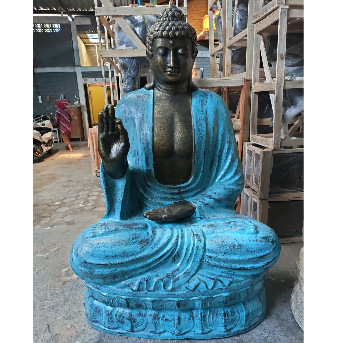 Large Turquoise & Stone Buddha Teaching on Lotus – 2m