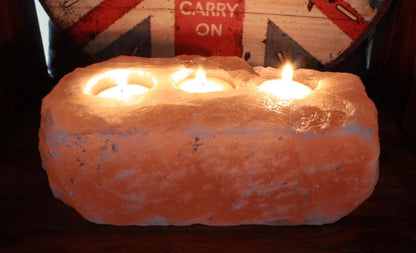 Himalayan Salt Candle Holder – Triple Tealight | Natural Pink Rock Salt