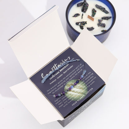 Zodiac Crystal Candle with Gemstone Bracelet – Sagittarius | Turquoise Dewiness