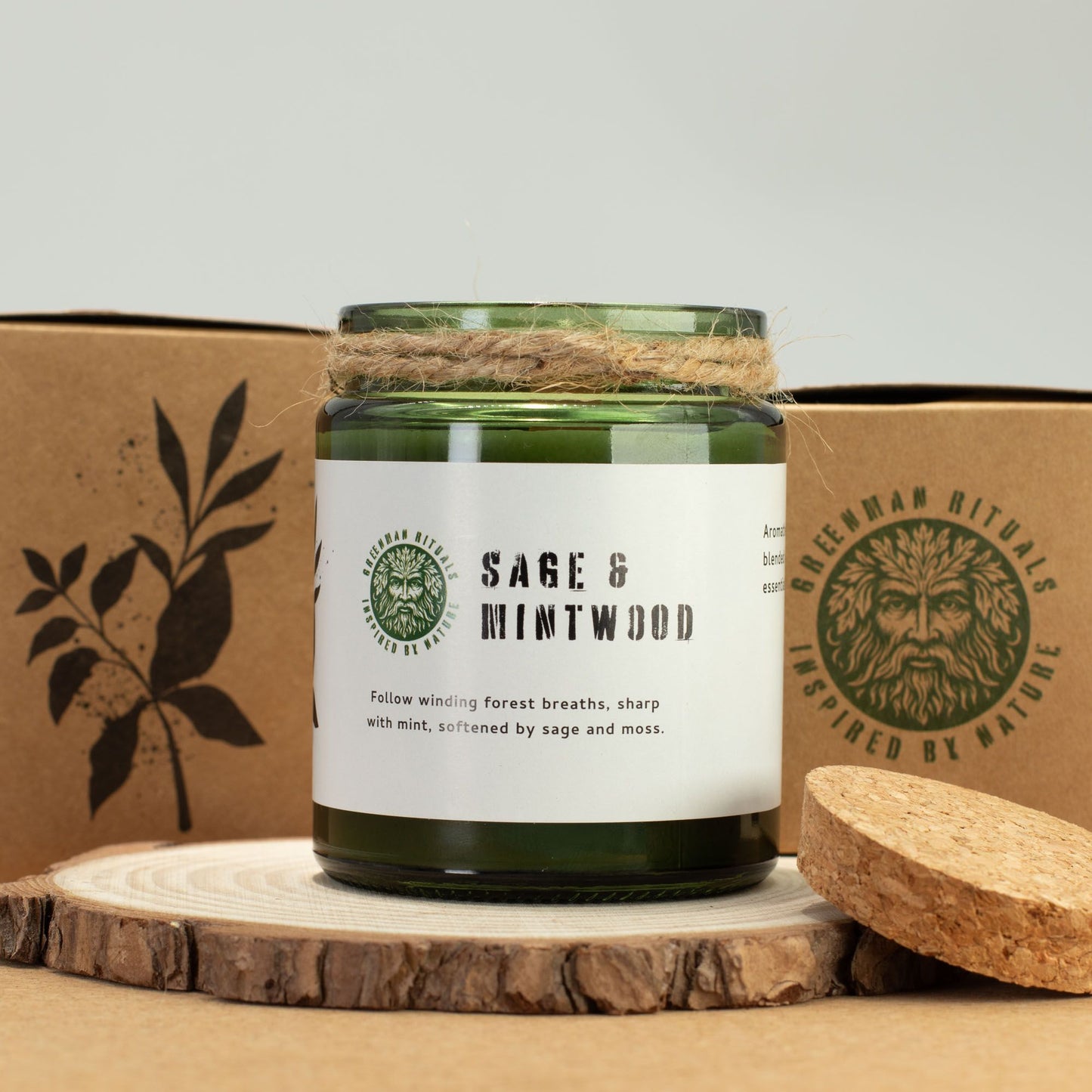 Greenman Rituals Woodwick Soy Candle – Sage & Mintwood