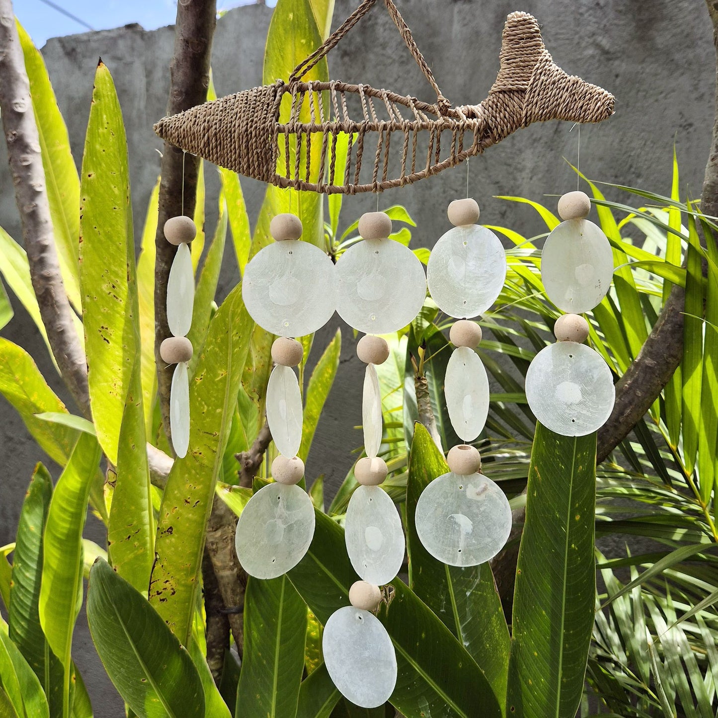 String Fish & Natural Capiz Drop Chime – Handmade Wind Chime