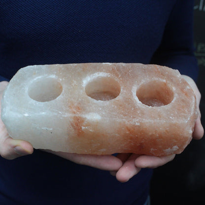 Himalayan Salt Candle Holder – Triple Tealight | Natural Pink Rock Salt