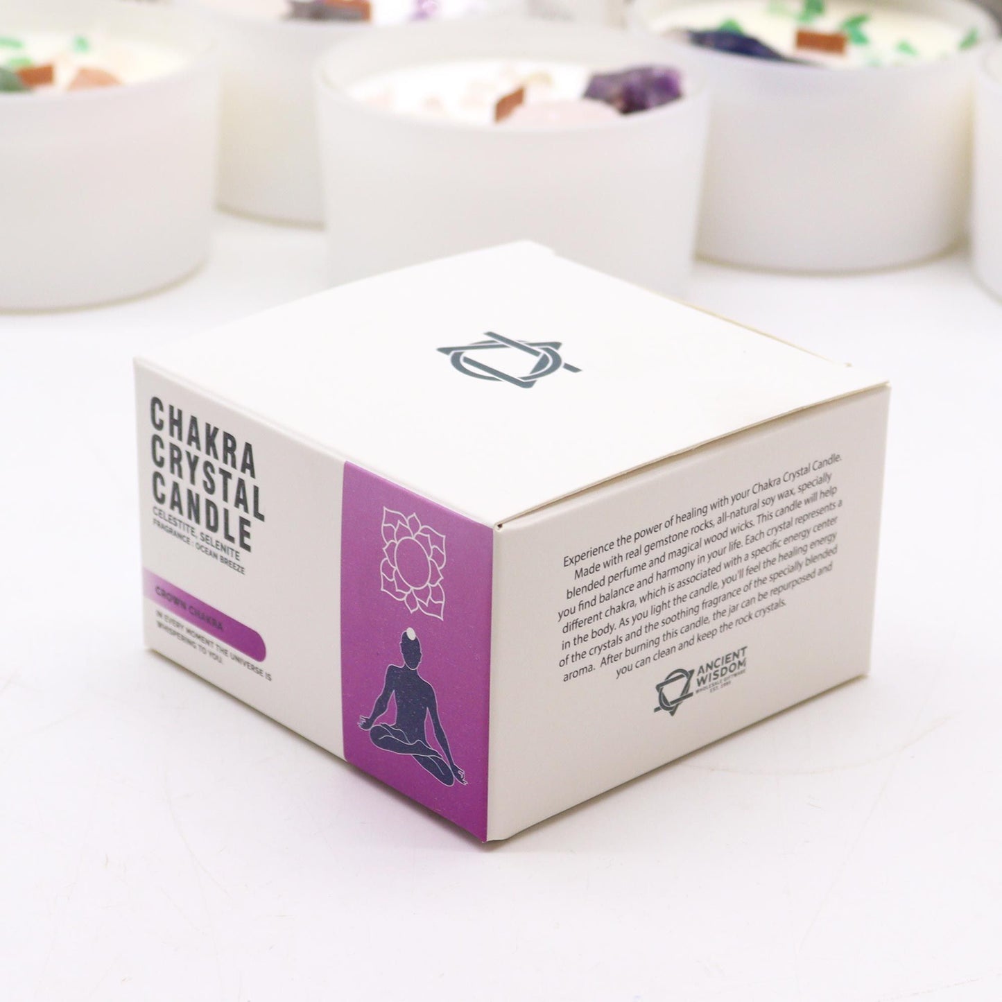 Chakra Crystal Candle – Crown Chakra | Celestite, Selenite & Ocean Breeze