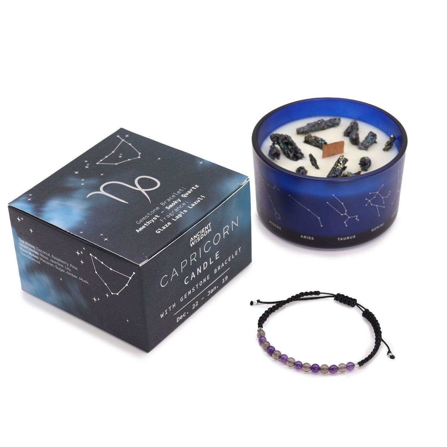 Zodiac Crystal Candle with Gemstone Bracelet – Capricorn | Glaze Lapis Lazuli