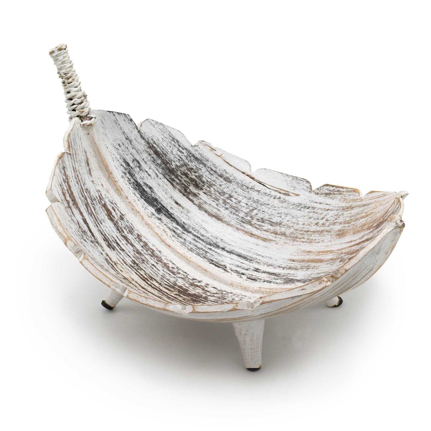 Large Whitewash Coconut Leaf Fruit Bowl