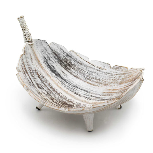 Large Whitewash Coconut Leaf Fruit Bowl
