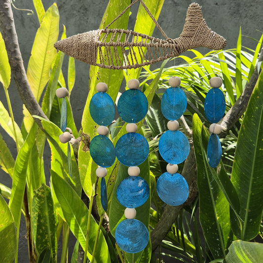String Fish & Blue Capiz Drop Chime – Handmade Wind Chime