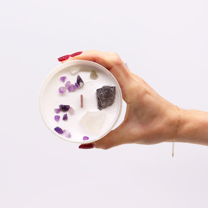 Chakra Crystal Candle – Crown Chakra | Celestite, Selenite & Ocean Breeze