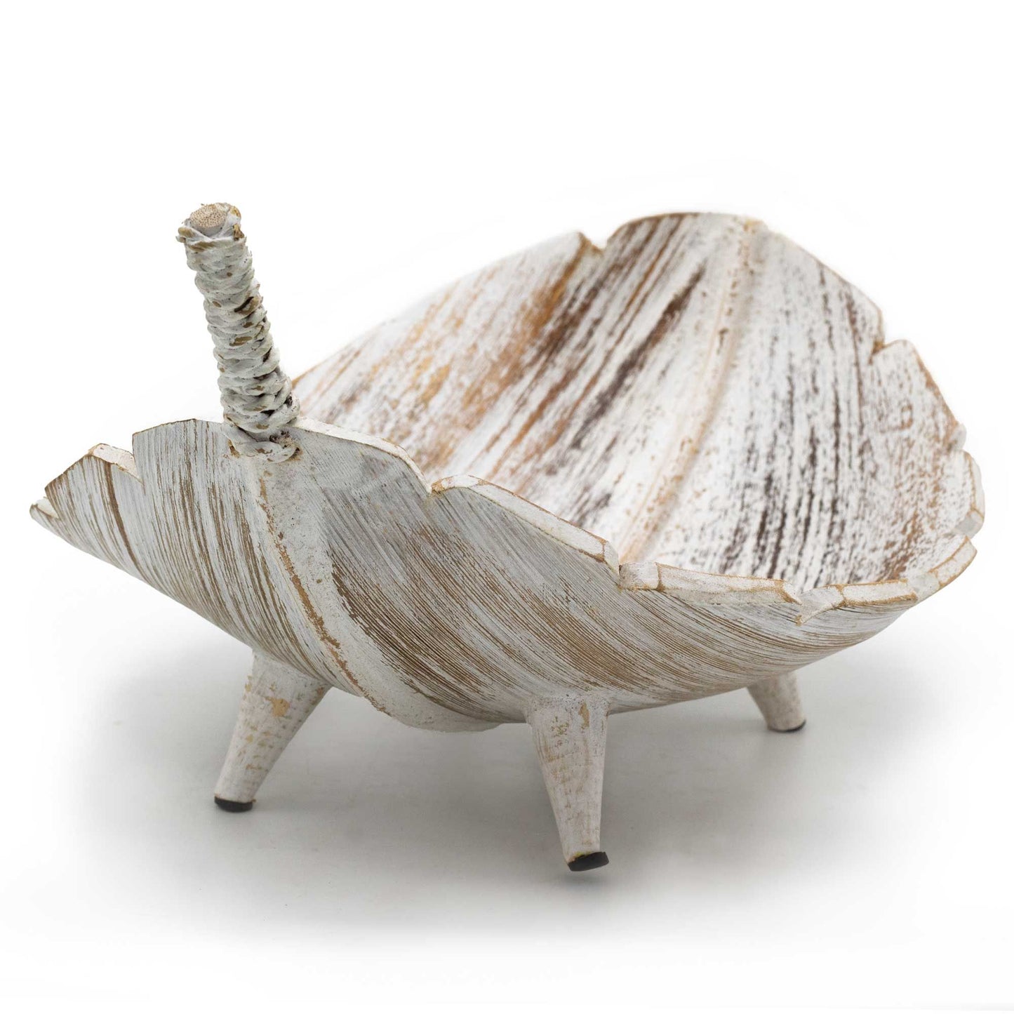 Large Whitewash Coconut Leaf Fruit Bowl
