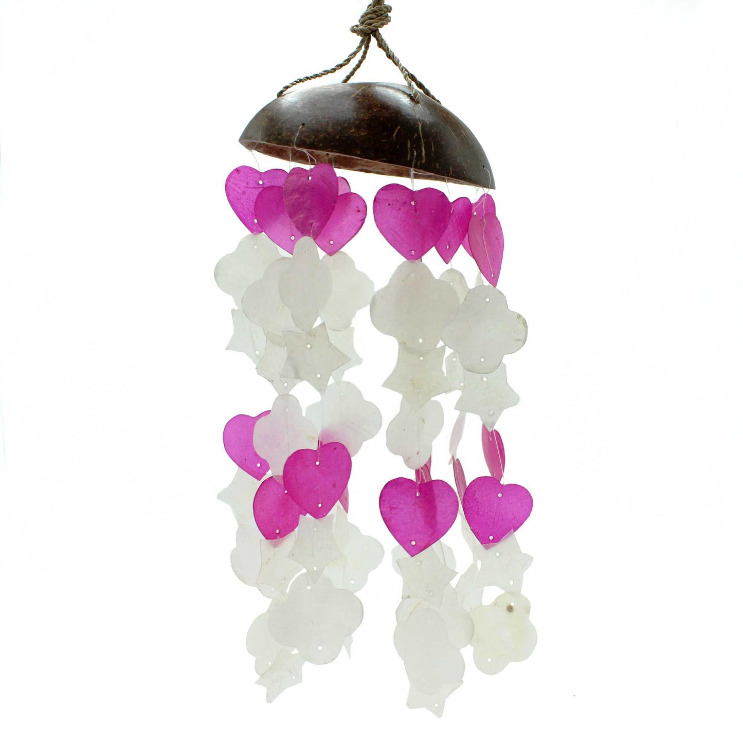Coconut & Capiz Wind Chimes – Pink & White Mix Shapes, 35cm
