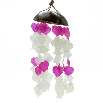 Coconut & Capiz Wind Chimes – Pink & White Mix Shapes, 35cm