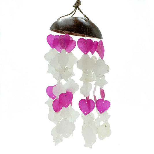 Coconut & Capiz Wind Chimes – Pink & White Mix Shapes, 35cm