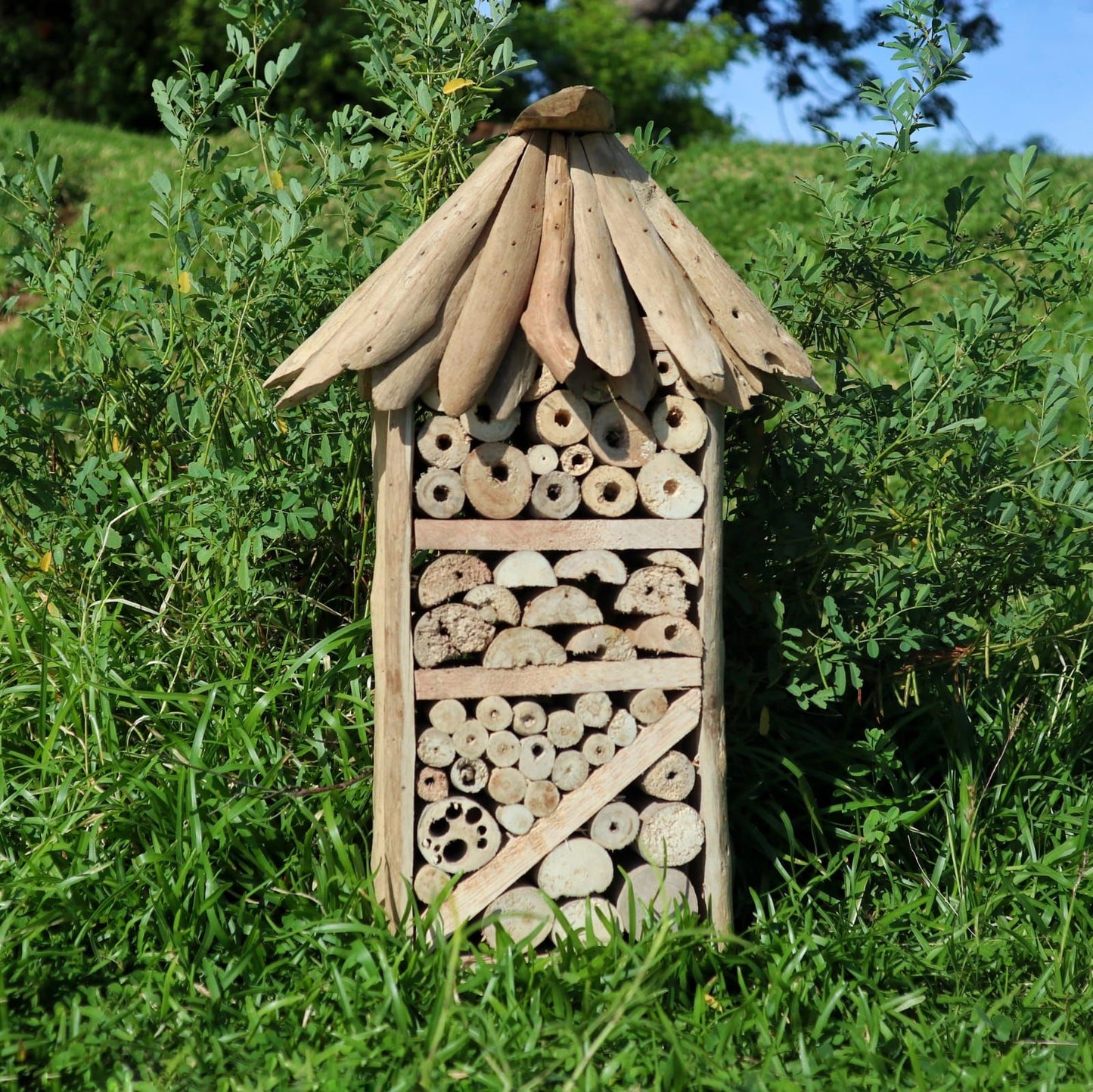 Driftwood Bee & Insect Highrise Box – Handmade in Indonesia | Recycled Driftwood Garden Habitat