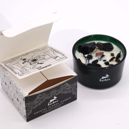 Hop Hare Crystal Magic Flower Candle – The Knight of Swords | Black Obsidian & Cedar Castle