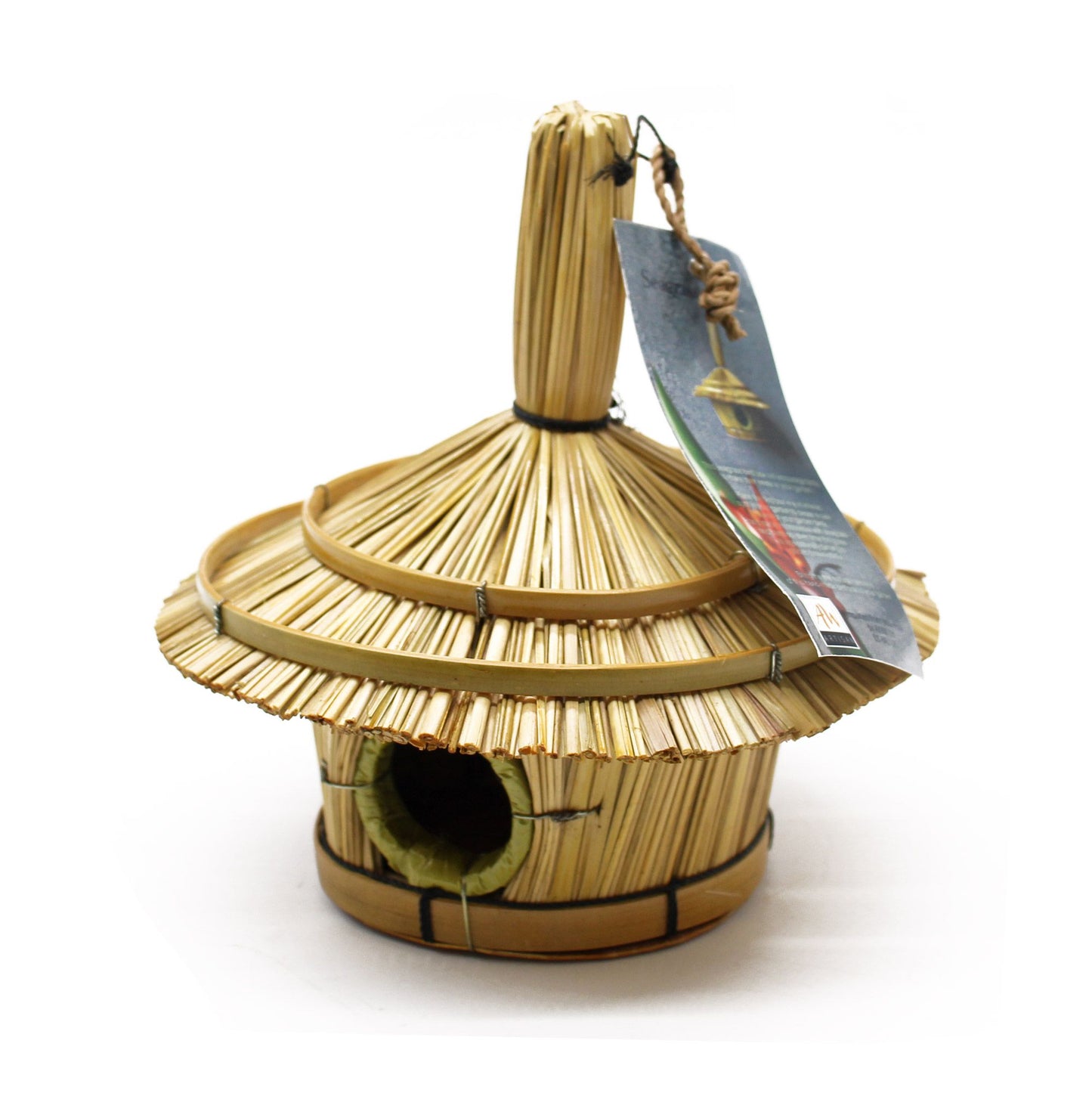 Small Round Seagrass Bird Box 17x17cm – Natural Handmade Garden Decoration