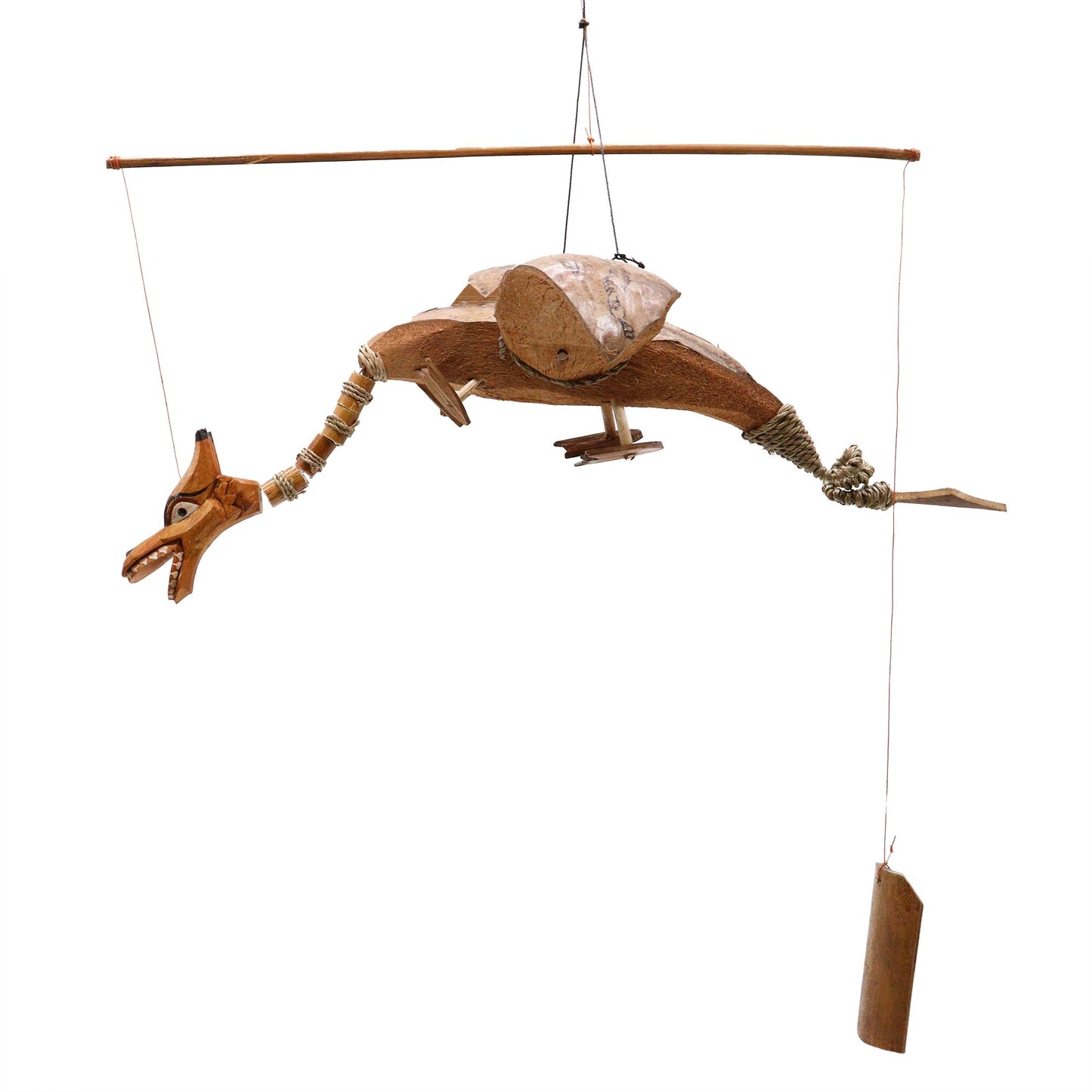 Natural Coconut Dragon Wind Chime Mobile 37cm – Handmade in Indonesia | Garden Decoration