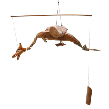 Natural Coconut Dragon Wind Chime Mobile 37cm – Handmade in Indonesia | Garden Decoration