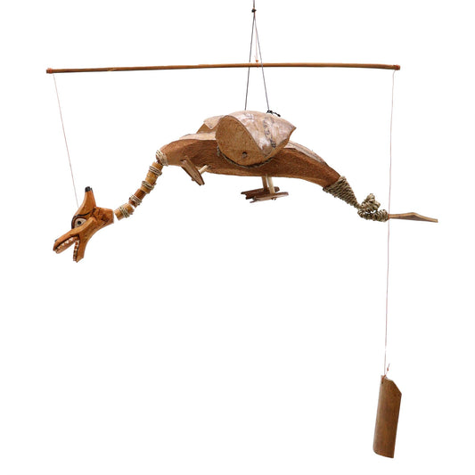 Natural Coconut Dragon Wind Chime Mobile 37cm – Handmade in Indonesia | Garden Decoration