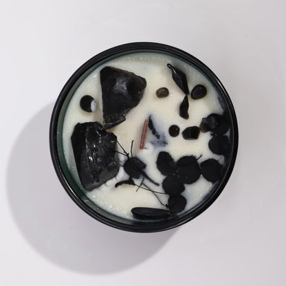 Hop Hare Crystal Magic Flower Candle – The Knight of Swords | Black Obsidian & Cedar Castle