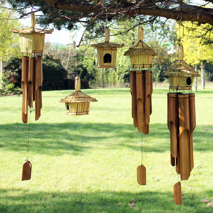 Large Round Seagrass Bird Box with Chimes 56x20cm – Natural Handmade Garden Decoration