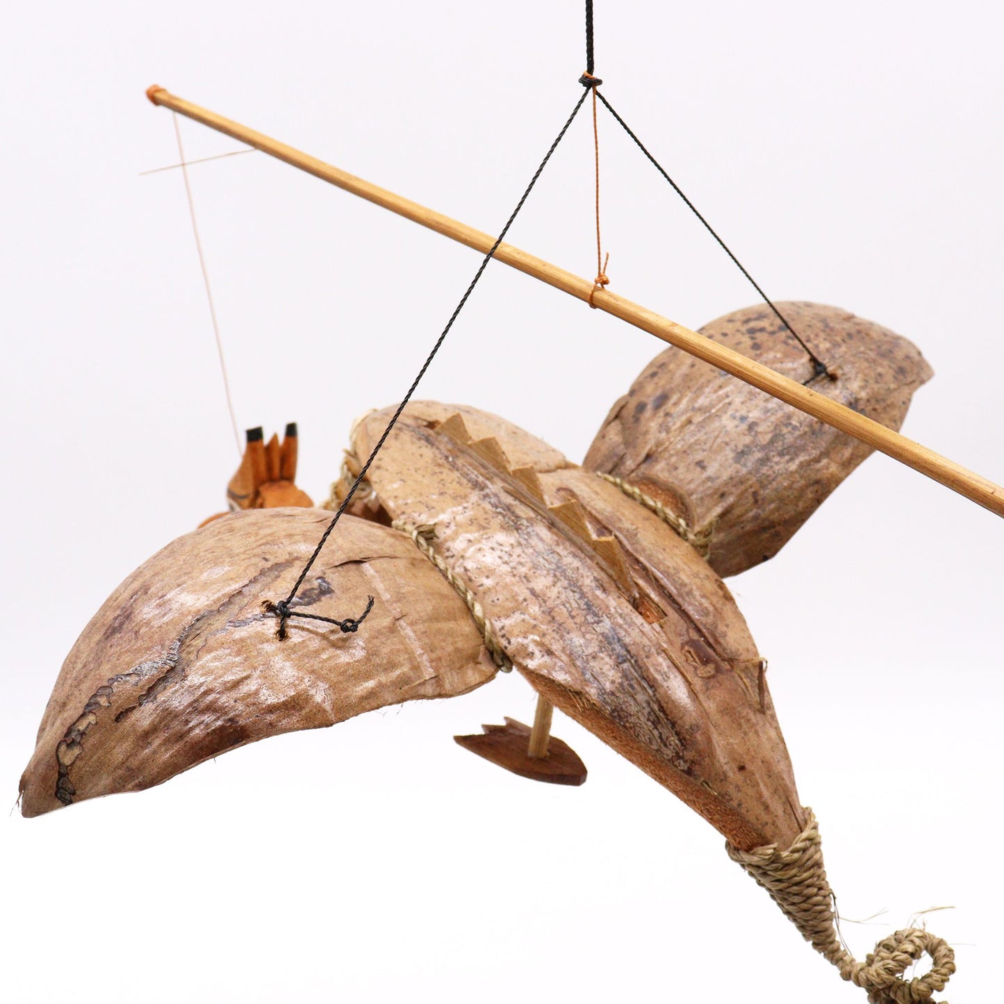 Natural Coconut Dragon Wind Chime Mobile 37cm – Handmade in Indonesia | Garden Decoration