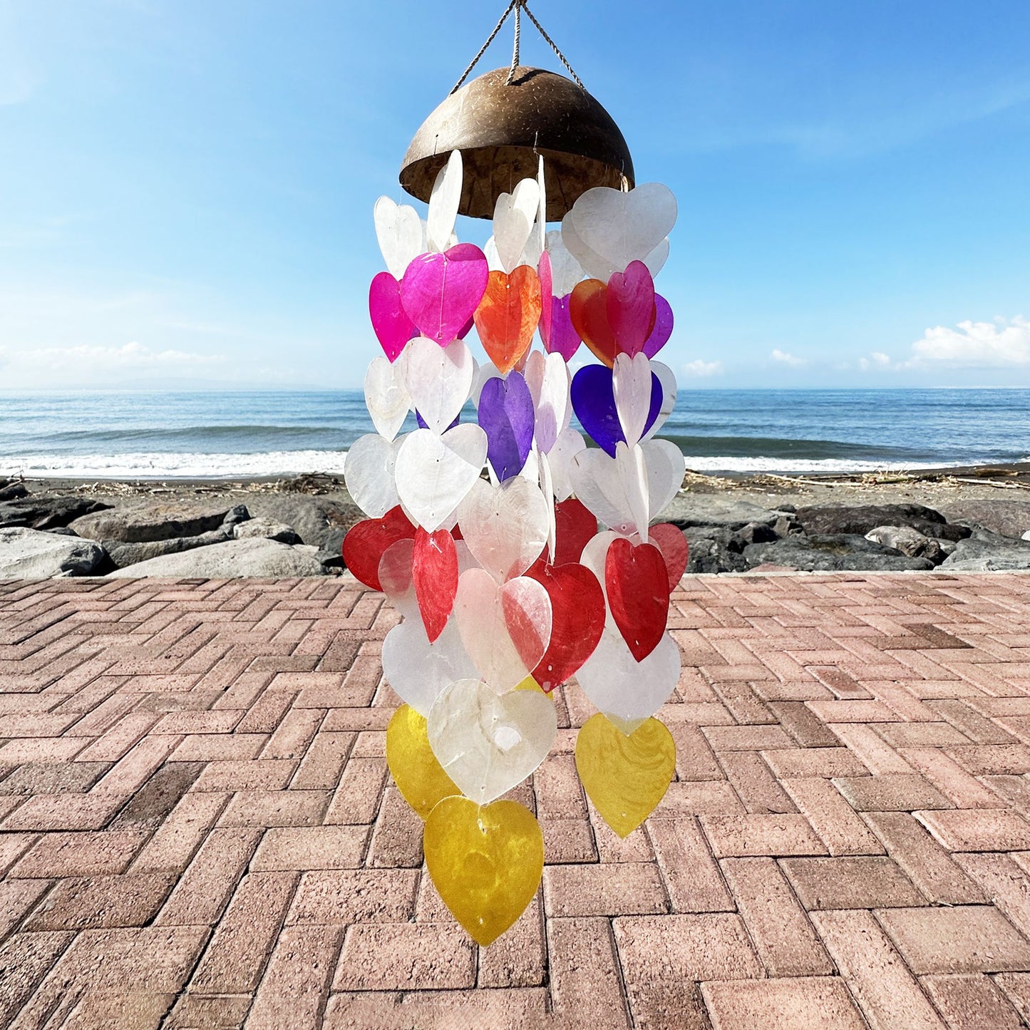 Coconut & Capiz Wind Chimes – Big Hearts, 40cm