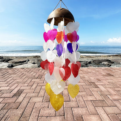 Coconut & Capiz Wind Chimes – Big Hearts, 40cm