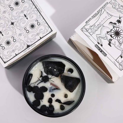 Hop Hare Crystal Magic Flower Candle – The Knight of Swords | Black Obsidian & Cedar Castle