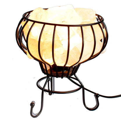 Himalayan Salt Rock Brazier – White Salt Chunks | Wire Basket Lamp