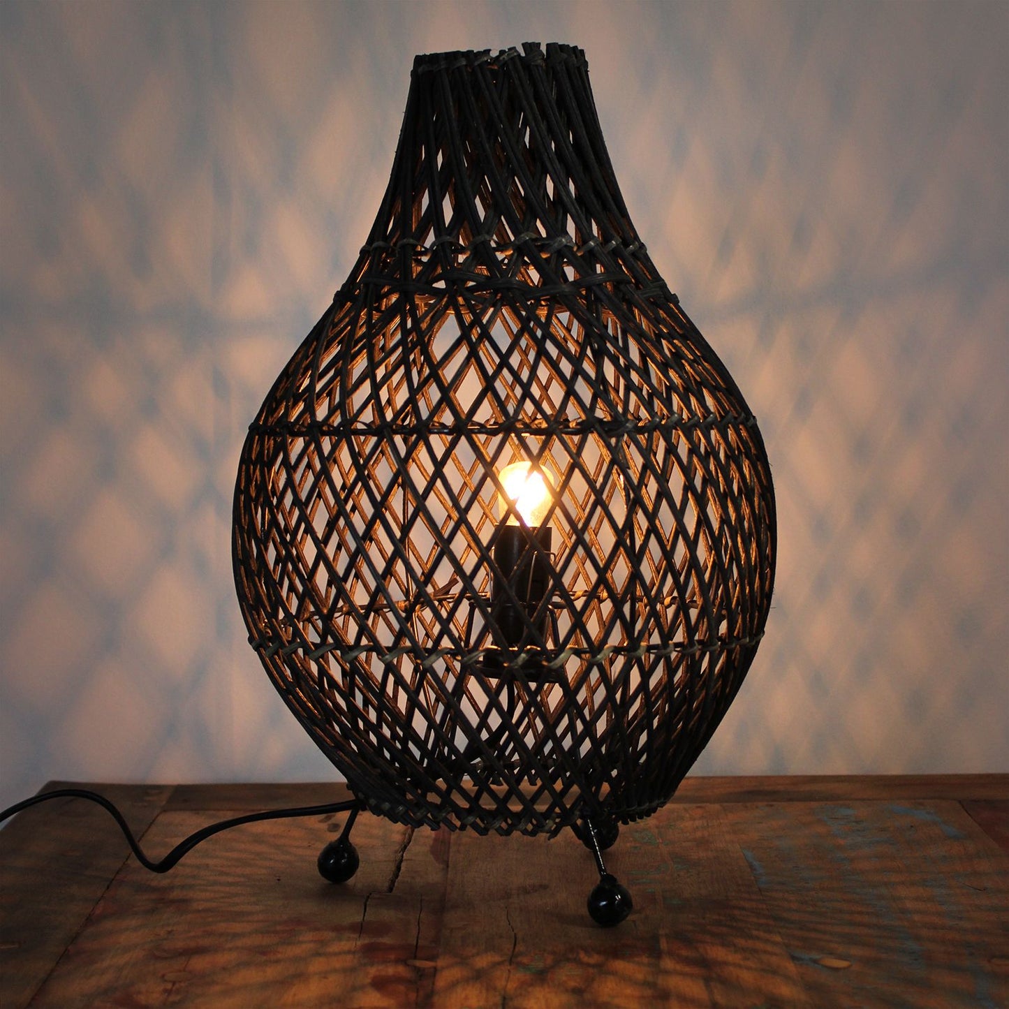 Rattan Table Lamp – Black | H: 39cm x W: 24cm