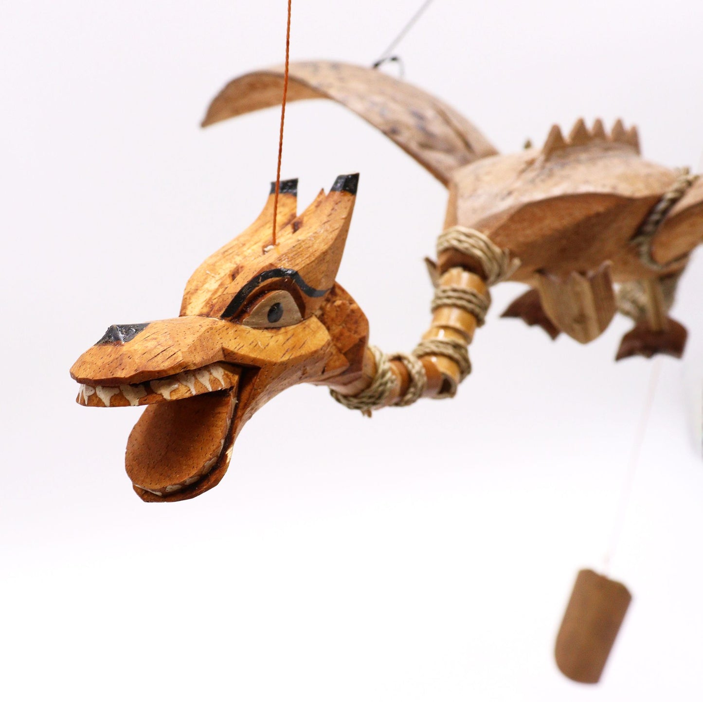 Natural Coconut Dragon Wind Chime Mobile 37cm – Handmade in Indonesia | Garden Decoration