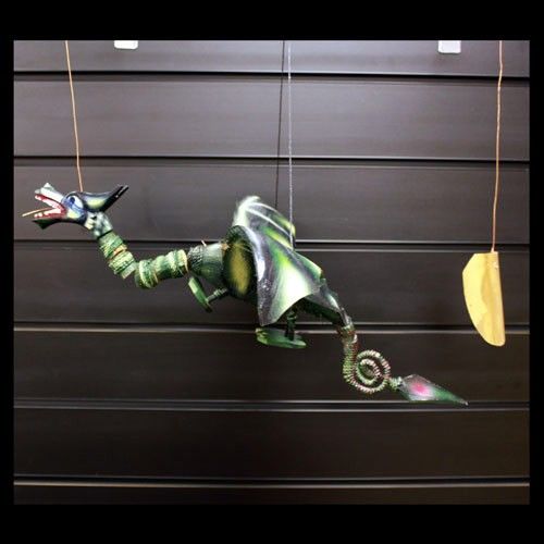 Large Green Coconut Dragon Mobile – Handmade Garden Hanging Decoration