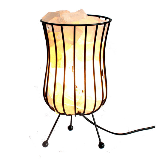 Tall Himalayan Salt Rock Brazier – White Salt Chunks | Wire Basket Lamp