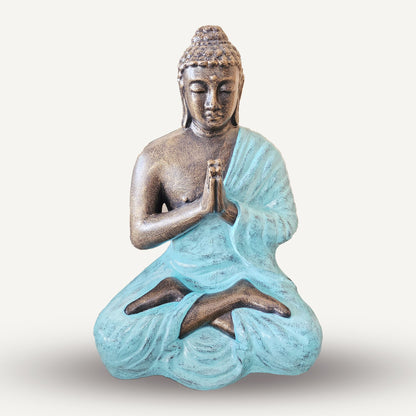 Medium Large Turquoise & Gold Praying Buddha Statue – 1.2m