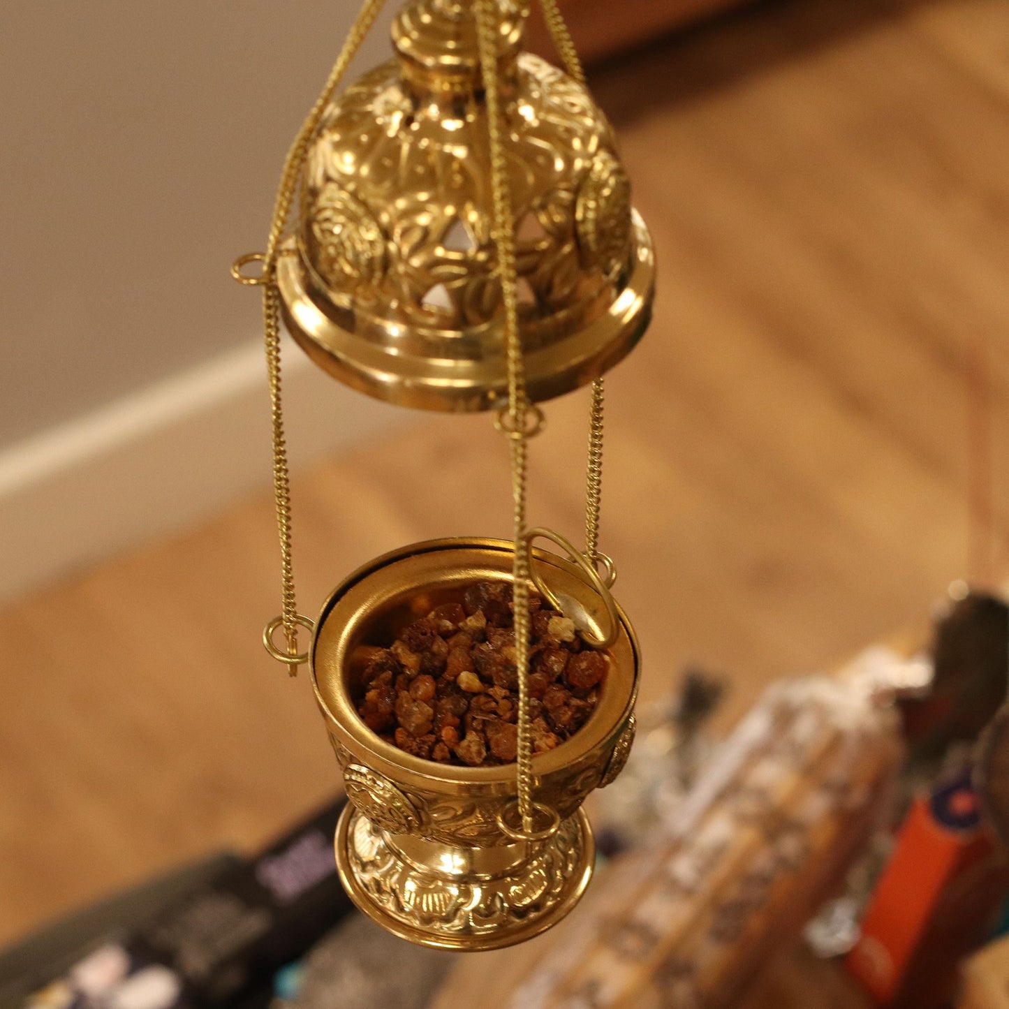 Hanging Detailed Brass Incense Burner