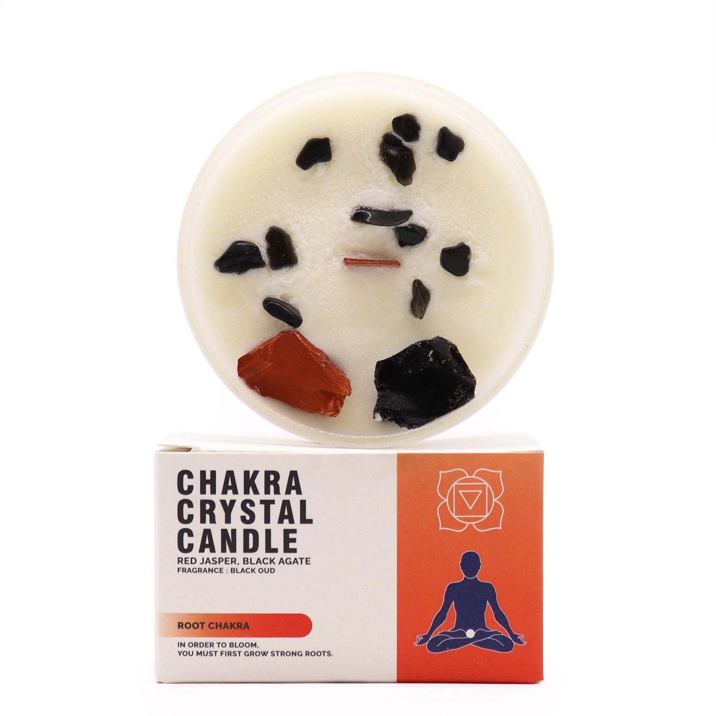 Chakra Crystal Candle – Root Chakra | Red Jasper, Black Agate & Black Oud