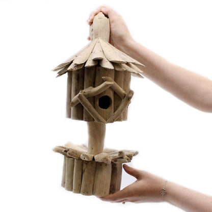Driftwood Bird Box on Stand – Handmade in Indonesia | Recycled Driftwood Garden Decoration