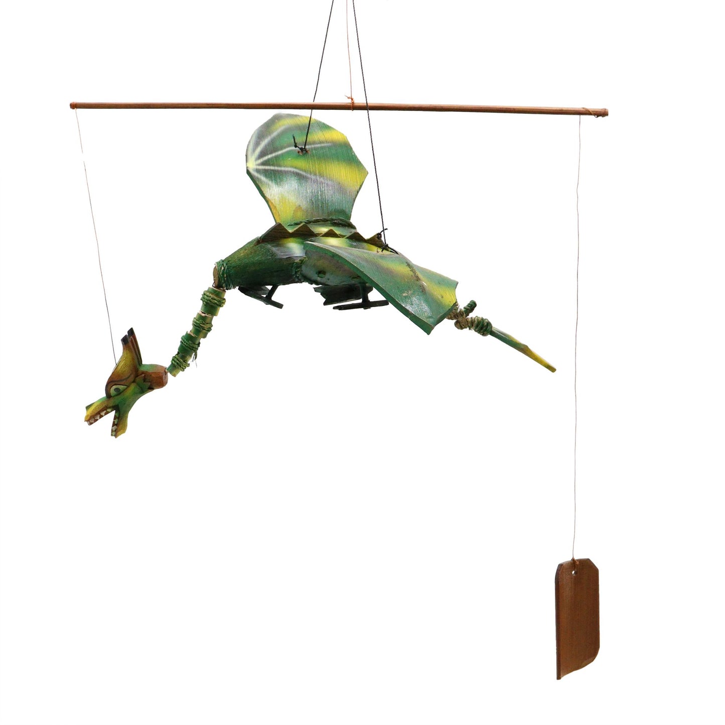 Green Coconut Dragon Wind Chime Mobile 37cm – Handmade in Indonesia | Garden Decoration