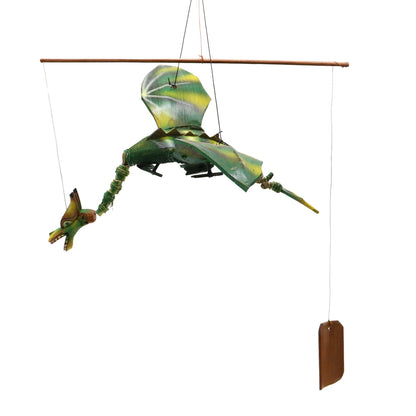 Green Coconut Dragon Wind Chime Mobile 37cm – Handmade in Indonesia | Garden Decoration