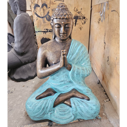 Medium Large Turquoise & Gold Praying Buddha Statue – 1.2m