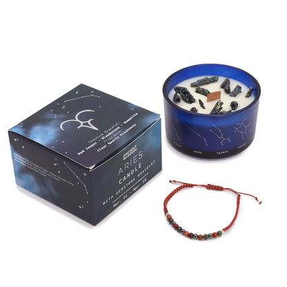 Zodiac Crystal Candle with Gemstone Bracelet – Aries | Clear Quartz Freshness