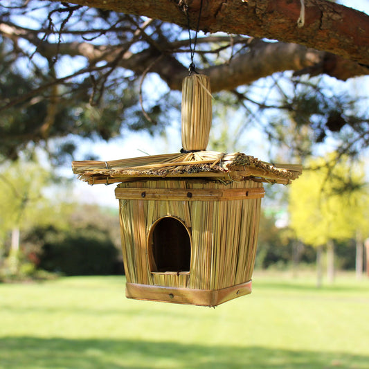 Small Square Seagrass Bird Box 18x13cm – Natural Handmade Garden Decoration