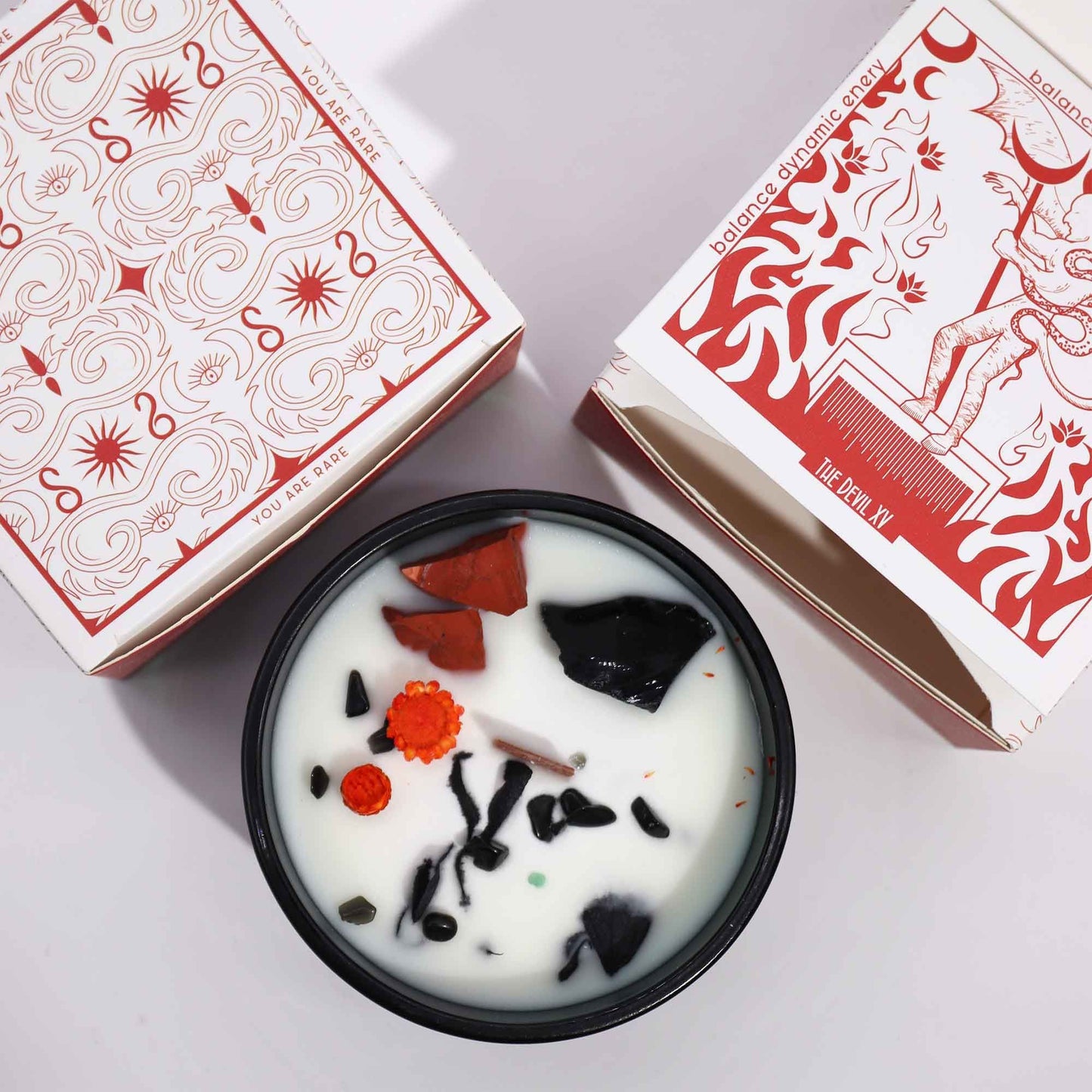 Hop Hare Crystal Magic Flower Candle – The Devil | Red Jasper, Black Agate & Blooming Inferno