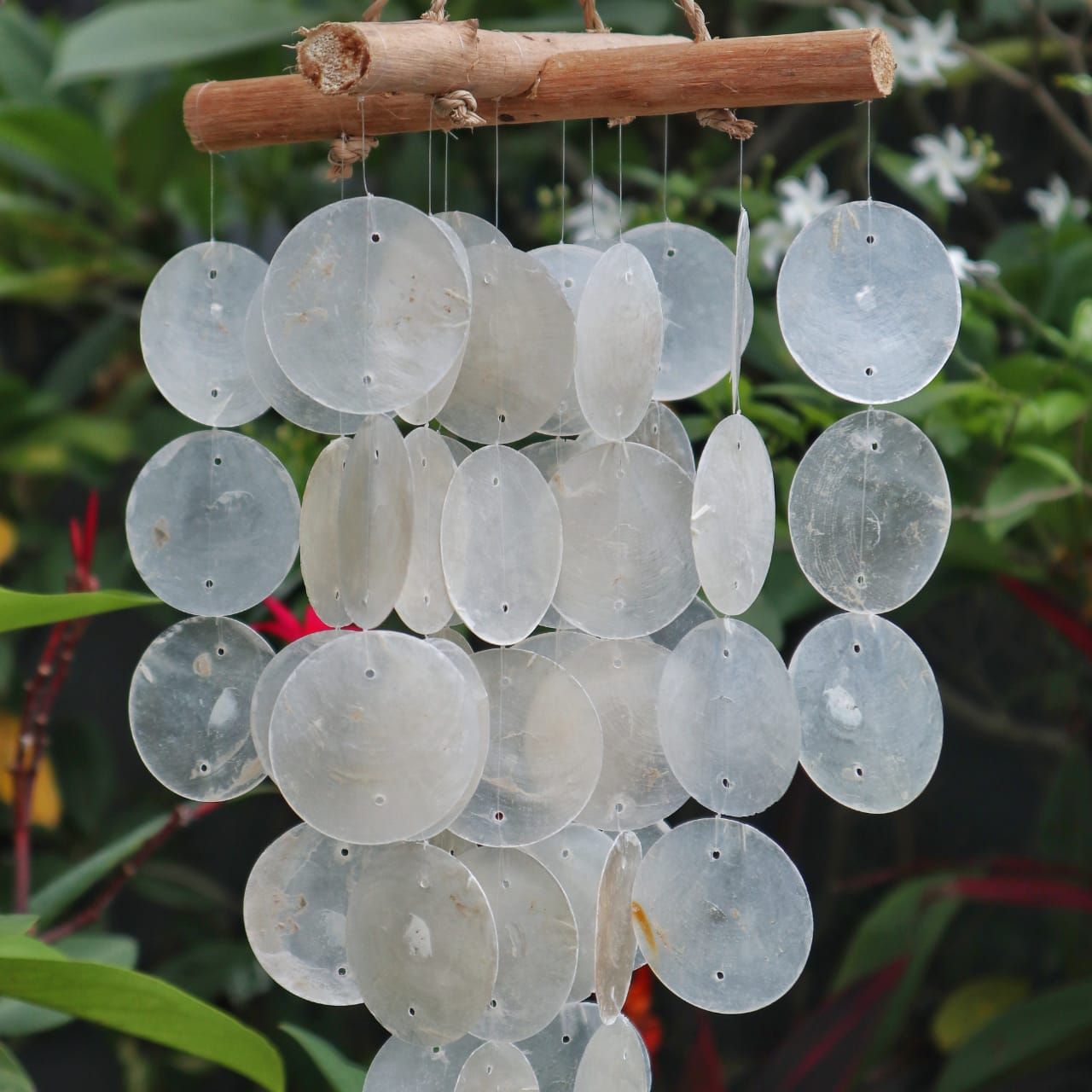 Pearl Effect & Driftwood Cross Chime – Handmade Capiz Shell & Driftwood